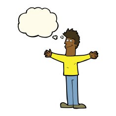 cartoon happy man with thought bubble N349
