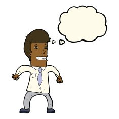 cartoon nervous businessman with thought bubble N5