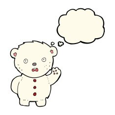 cartoon unhappy polar teddy bear with thought bubble N4