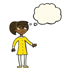 cartoon worried girl with thought bubble N7