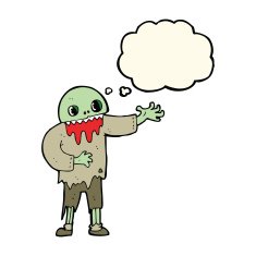 cartoon spooky zombie with thought bubble N5