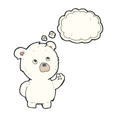 cartoon waving polar bear with thought bubble N46