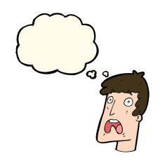 cartoon shocked man with thought bubble N86