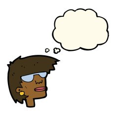 cartoon female face with glasses thought bubble N7