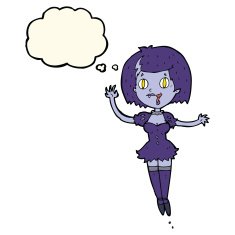 cartoon happy vampire girl with thought bubble N27
