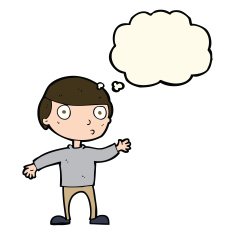 cartoon waving man with thought bubble N29