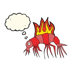 cartoon hot shrimp with thought bubble N4