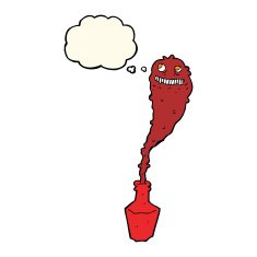 cartoon spooky ghost in bottle with thought bubble N8