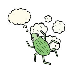 cartoon bug with thought bubble N28