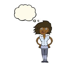 cartoon woman with hands on hips thought bubble N170