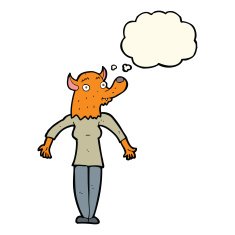 cartoon fox woman with thought bubble N4