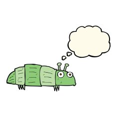 cartoon bug with thought bubble N29