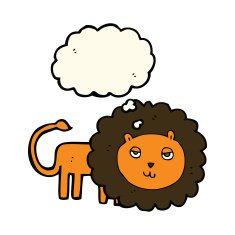 cartoon lion with thought bubble N11