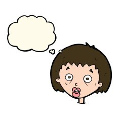 cartoon shocked woman with thought bubble N74