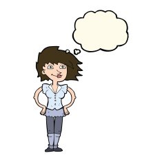 cartoon woman with hands on hips thought bubble N172