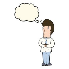 cartoon nervous man with thought bubble N105