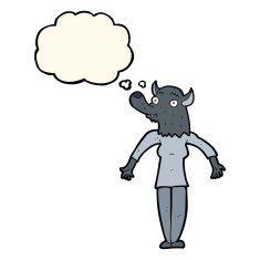 cartoon werewolf woman with thought bubble N4