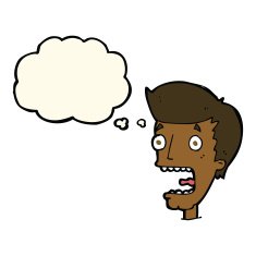 cartoon terrified man with thought bubble N168