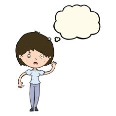 cartoon waving woman with thought bubble N105
