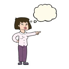 cartoon woman pointing with thought bubble N158