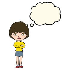 cartoon woman with crossed arms thought bubble N31