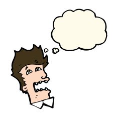 cartoon frightened man with thought bubble N67