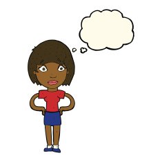 cartoon worried woman with thought bubble N61
