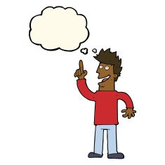 cartoon man with great new idea thought bubble N7