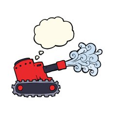 cartoon army tank with thought bubble N4