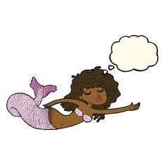 cartoon mermaid with thought bubble N51