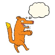 cartoon hungry fox with thought bubble N4