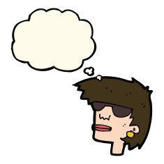 cartoon female face with glasses thought bubble N8