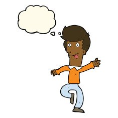 cartoon man dancing with thought bubble N6