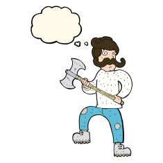 cartoon man with axe thought bubble N8