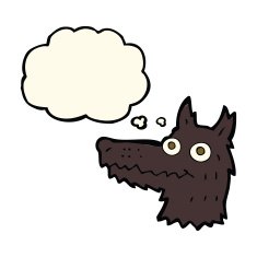 cartoon wolf head with thought bubble N14