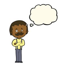 cartoon man with mustache thought bubble N65