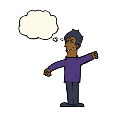 cartoon vampire man with thought bubble N84