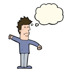 cartoon stressed man with thought bubble N50