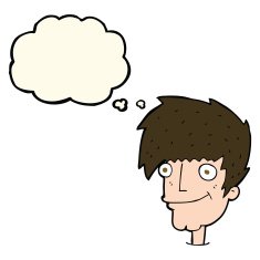 cartoon smiling man with thought bubble N22