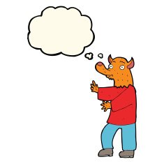 cartoon fox with thought bubble N15