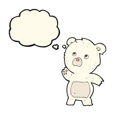 cartoon curious polar bear with thought bubble N4