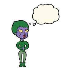 cartoon zombie girl with thought bubble N9