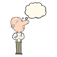 cartoon old man with folded arms thought bubble N7