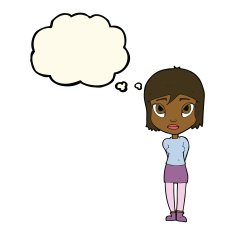 cartoon shy girl with thought bubble N7