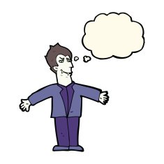 cartoon vampire man with open arms thought bubble N8