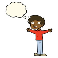 cartoon enthusiastic man with thought bubble N6
