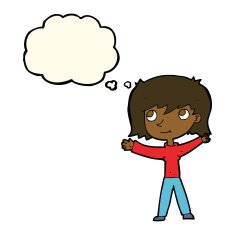 cartoon happy girl with thought bubble N70