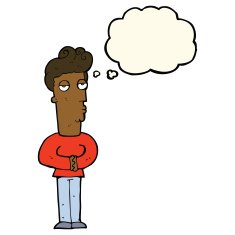 cartoon arrogant man with thought bubble N6