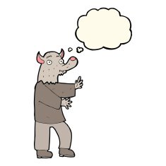 cartoon werewolf with thought bubble N18
