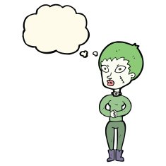 cartoon zombie girl with thought bubble N10